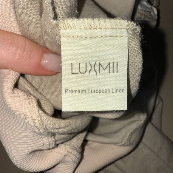 LUXMII Linen Rolled Waist Barrel Pant - Oatmeal L - Picture 4 of 6